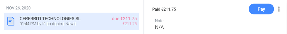 Screenshot from Payhawk's spend management solution feature - receipts mailbox. 